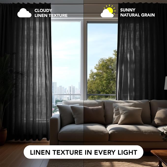 Deconovo Linen-Blend Semi-Sheer Curtains 2 Panels, Hidden Tab and Rod Pocket - Image 9