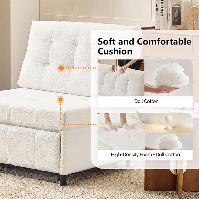 VINGLI Convertible Sofa Bed Tufted Teddy Fleece Sleeper Chair Bed Couch Armless - Image 8