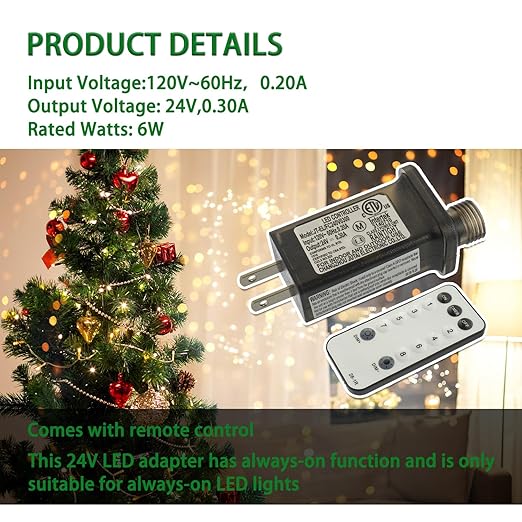 SIGANDG 24V 7.2W 8 Mode LED Controller with Memory Function and IR Remote Control Low Voltage Transformer for Holiday String Lights,not Fit for 8 Mode with Control Box and 1 Mode String Light(1 pcs)