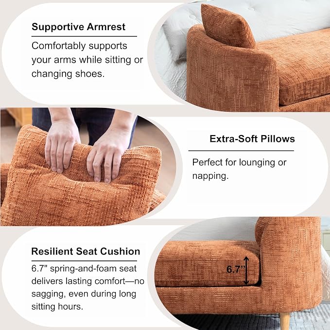 77.2" Oversized Chaise Lounge, Curved Soft End of Bed Bench - Image 3
