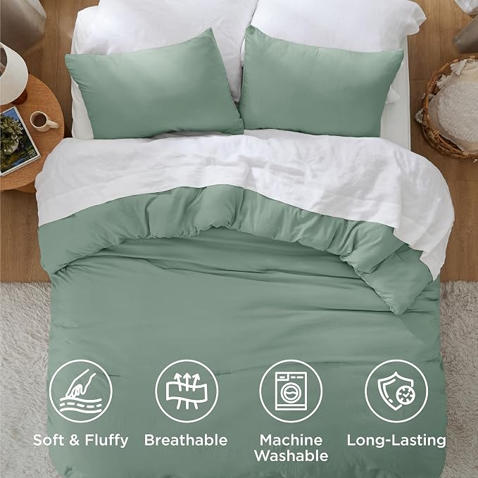 Bedsure Super King Plus Comforter Set, Sage Green Soft Prewashed Bedding - Image 4