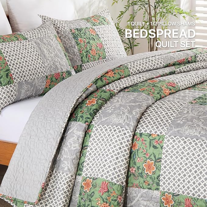 Quilt Set King Size Floral Patchwork Quilted, Soft Comforter Set Bedding Sets - Image 2