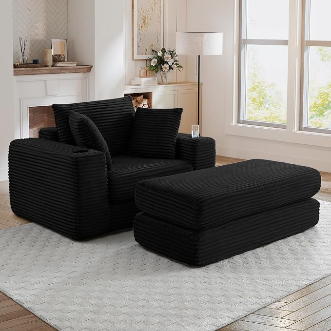 Oversized Chaise Lounge Chair Indoor, 52.4"W Corduroy Upholstered Fluffy Comfy - Image 6