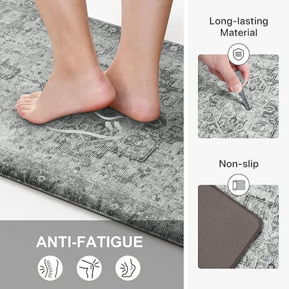 GENIMO Kitchen Mats for Floor, Washable Anti Fatigue Mat for Cushioned, 17.3"x59", Waterproof Kitchen Rugs, Non Slip Foam Comfort Standing Mat Rug for Home, Runner, Sink, Laundry, Vintage Grey