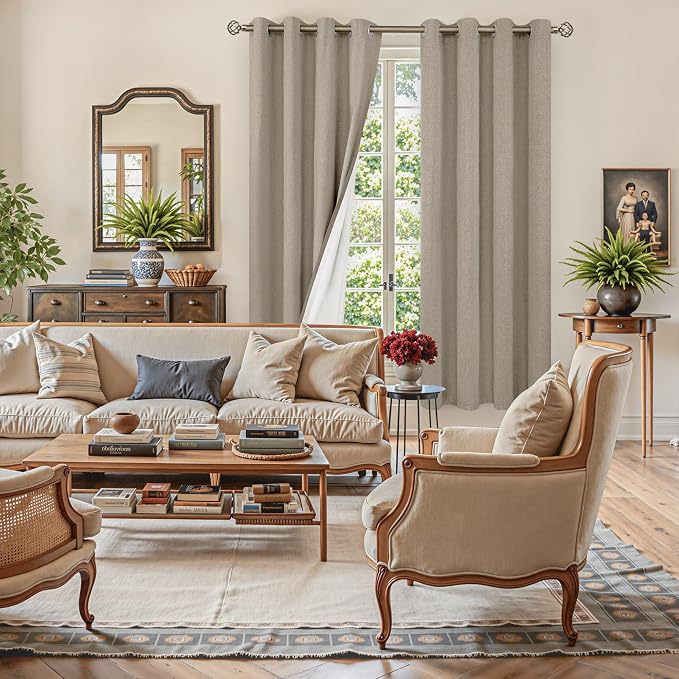 YoungsTex Taupe Linen 100% Blackout Curtains - Image 3