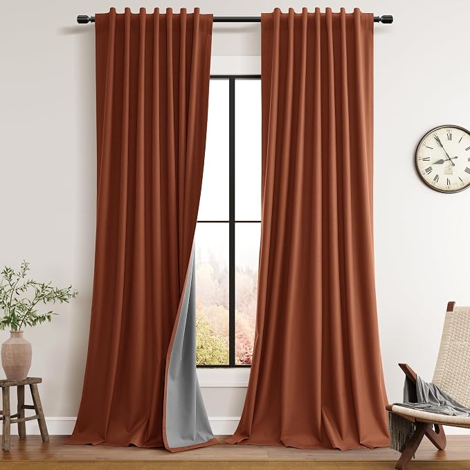 Terracotta Linen 100% Blackout Curtains 102 Inch Long by Guken