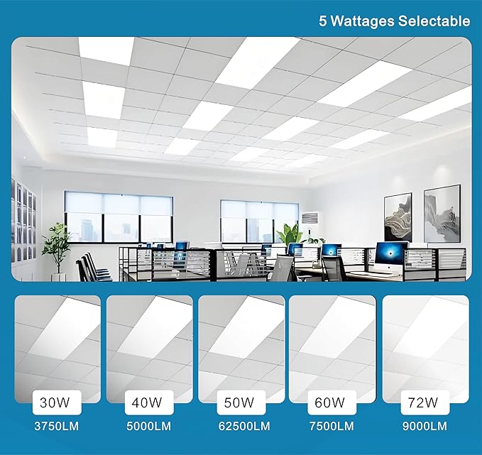 2x4 FT LED Light Flat Panel, 40-72W, 5 CCT 3K | 3.5K | 4K | 5K | 6.5K, Dimmable Recessed Drop Ceiling Lights, 3750/5000/6250/7500/9000 Lumens, Lay in Fixture for Office, 120-277V, UL DLC(24 Pack)