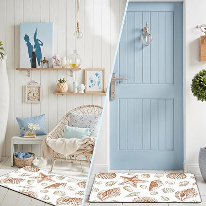 Kitchen Mats for Floor Cushioned Anti Fatigue Sets of 2 Beach Theme Kitchen Rugs Non Slip Waterproof Coastal Foam Kitchen Floor Rug Nautical Seashell Comfort Standing Mat For Sink Laundry, Coral