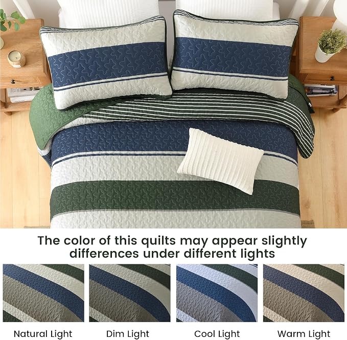 Dinjoy Queen Boho Striped Quilt Set, Breathable All-Season, 3-Piece Set Fits - Image 6