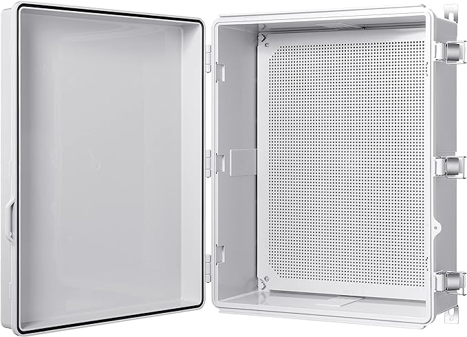 Gratury Junction Box, IP67 Waterproof Plastic Enclosure for Electrical Project, Hinged Grey Cover, Includes Mounting Plate and Wall Bracket 510×410×200mm (20"×16.1"×7.9")