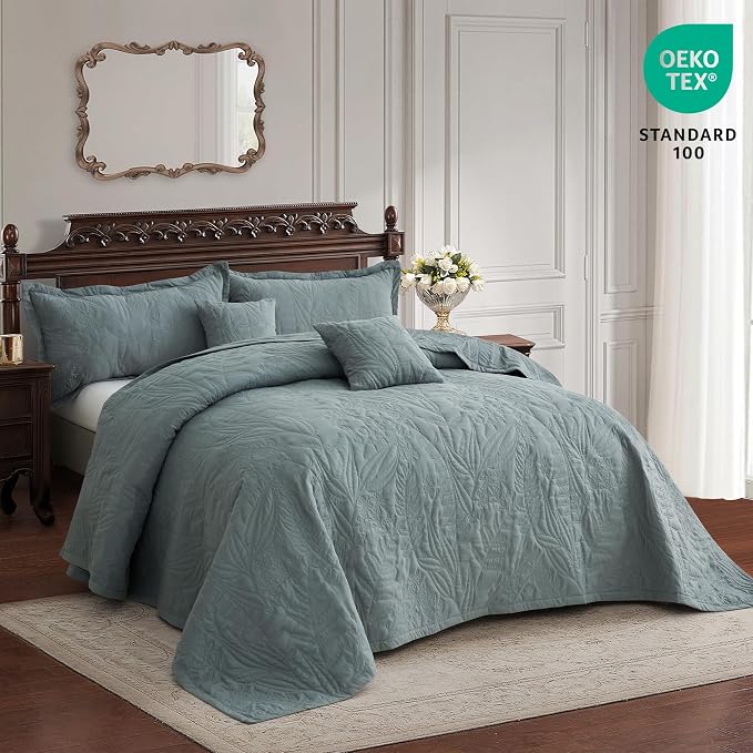 HZ & HY Oversized King Bedspreads, 5-Piece Quilt Set, Lightweight Reversible - Image 3