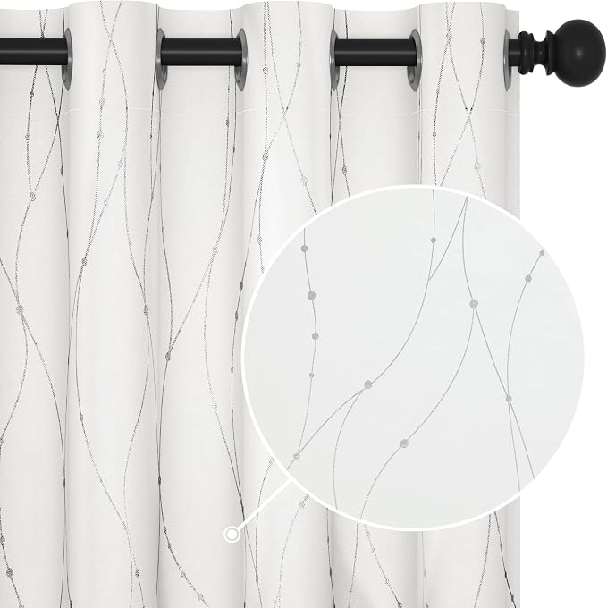 Deconovo Blackout Grommet Silver Pattern Printed Curtains, Pure White, 52W x by Unknown