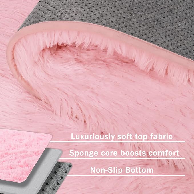 8x10 Area Rug for Living Room, Dark Pink Fluffy Shag Non-Slip Bedroom Rugs | - Image 4