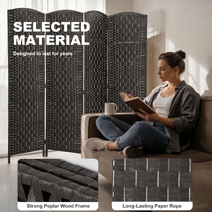 HOMCOM Room Divider 4-Panel, 6FT-Tall Folding Privacy Screen, Coffee | - Image 5
