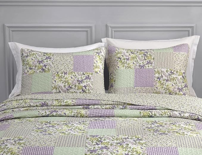Chezmoi Collection Daisy 3-Piece Printed Patchwork Quilt Set - Image 2