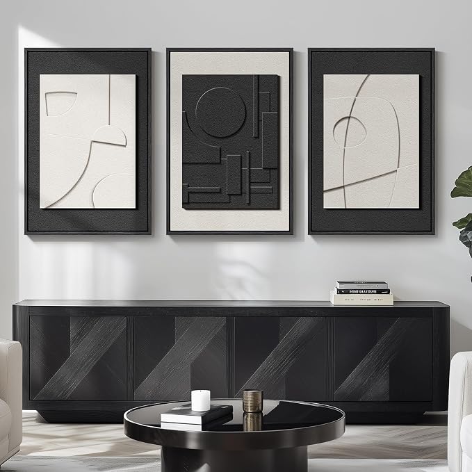 Large 3D Textured Framed Black and White Abstract Wall Art - Image 8