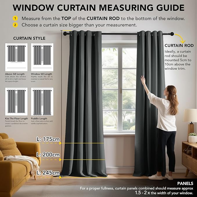 Deconovo Blackout Curtains for Bedroom and Living Room 84 Inches Long | Black - Image 7