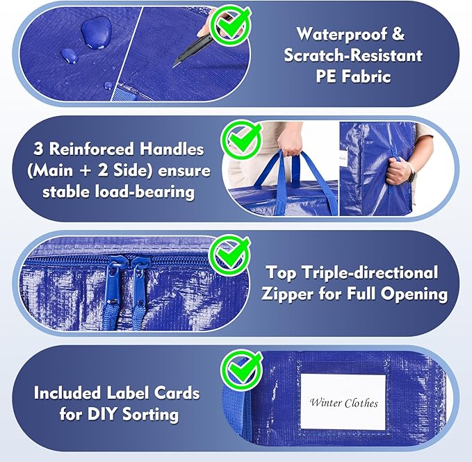 KYODOLED 6 Pack Extra Heavy Duty Blue Moving Bags - Image 3