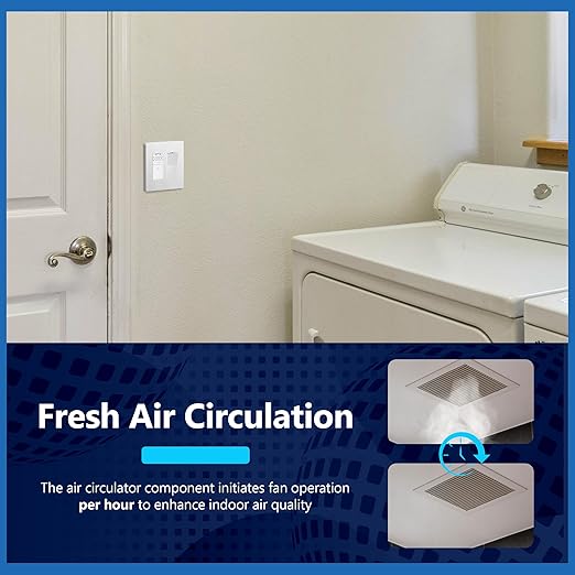 LIDER No Neutral Wire Required Humidity Sensor Switch, Automatic Humidity Detection, Air Circulator, Bathroom Fan Automated Control, Adjustable Timing, 1-Pole, UL Listed, White, Wall Plate Included