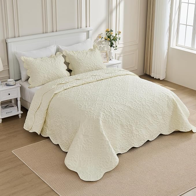 Kingnex Oversized King Bedspreads 128x120 Cream | Lightweight, Extra Wide Quilt - Image 5