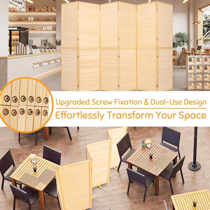 Bamboo Mesh Woven Room Divider 5.6FT, 6 Panel Folding Privacy Screen, Folding - Image 7