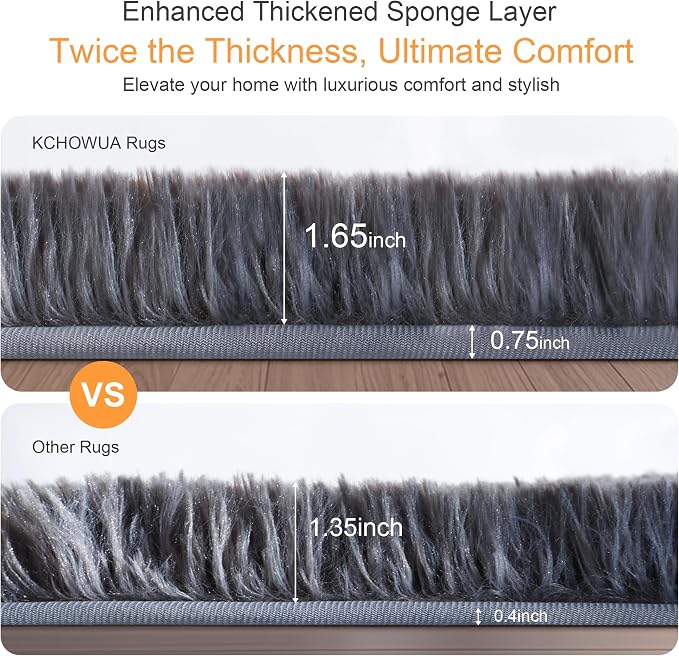 4x6 Thick Grey Fluffy Shag Rug for Bedroom, Plush Washable Carpet | Area Rug - Image 3