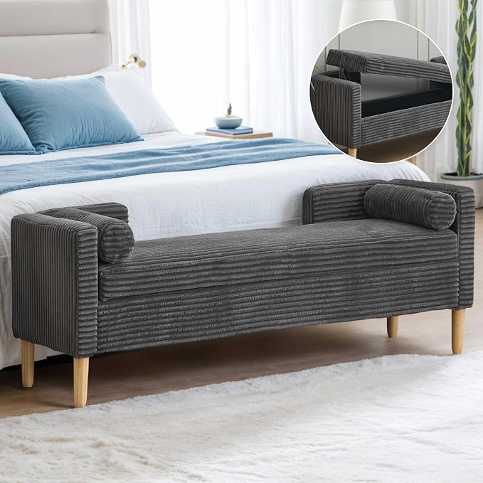 Aoiy & Wifon 65.35" W End of Bed Bench King Size, Upholstered Large Storage - Image 7
