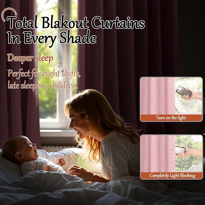 Short Baby Pink Blackout Curtains 40 Inch Length 38 Wide, 2 Panels | Thermal - Image 3