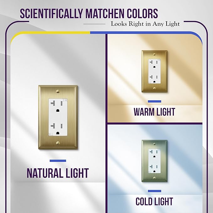 ENERLITES Decorator Switch or Outlet Metal Wall Plate, Stainless Steel Outlet Cover, Corrosion Resistant, Size 1-Gang 4.50" x 2.76", Stainless Steel 201, 7731-BB, Brushed Brass, Gold