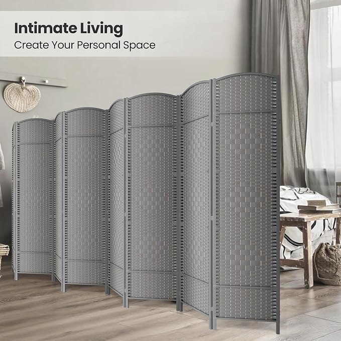 8 Panel Folding Room Divider, Woven Privacy Screen, handcrafted diamond pattern - Image 4