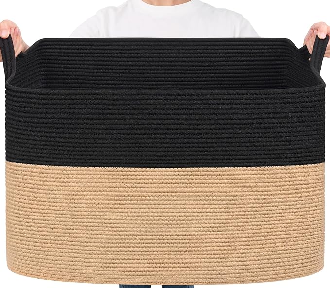 Goodpick 105L Extra Large Woven Blanket Basket Cotton Rope Storage Baskets by Goodpick