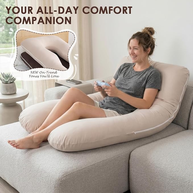 QUEEN ROSE U Shaped Pregnancy Pillow, Breathable Cotton Full Body Support - Image 4