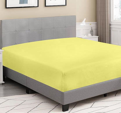 ROYALE LINENS 300 Thread Count 100% Long Staple Combed Cotton Fitted Sheet Twin - Super Soft Deep Pocket Bottom Sheet - Fitted Sheets Only - Elastic Sheets (Twin, Yellow)