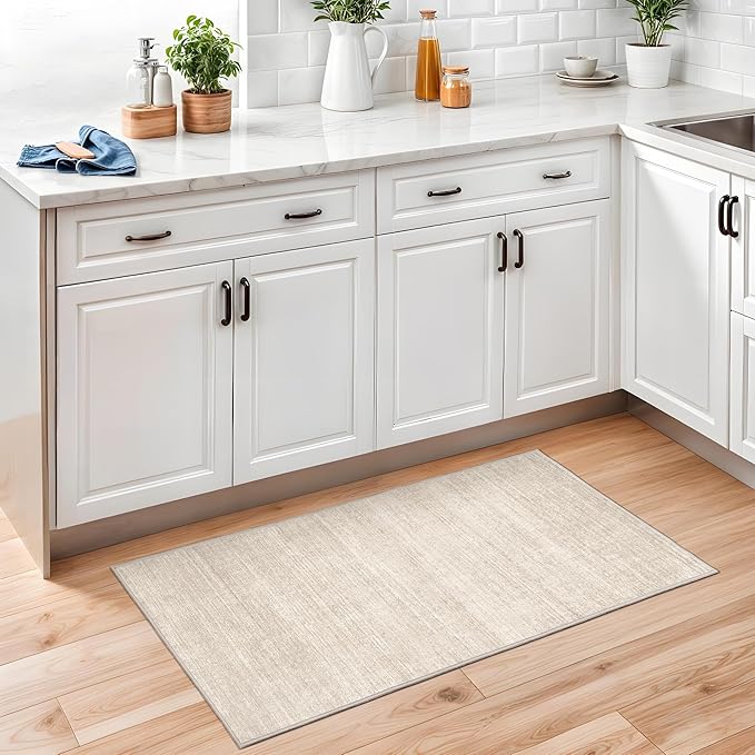 2x3 Rug Non Slip, Small Washable Entryway Rug Indoor Doormat Beige | Soft Low - Image 3