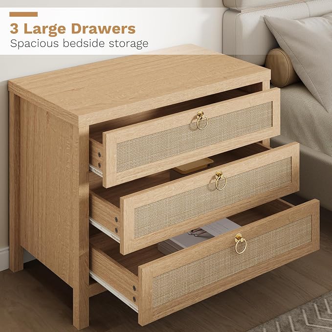 Eclatara Large Rattan Night Stand Set of 2 Boho Nightstand - Image 4