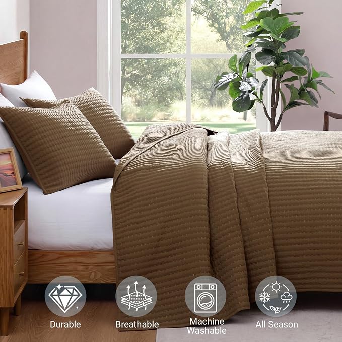Queen Quilt-Lightweight Bedspreads Coffee Queen Size Quilt Bedding Set | Soft - Image 5