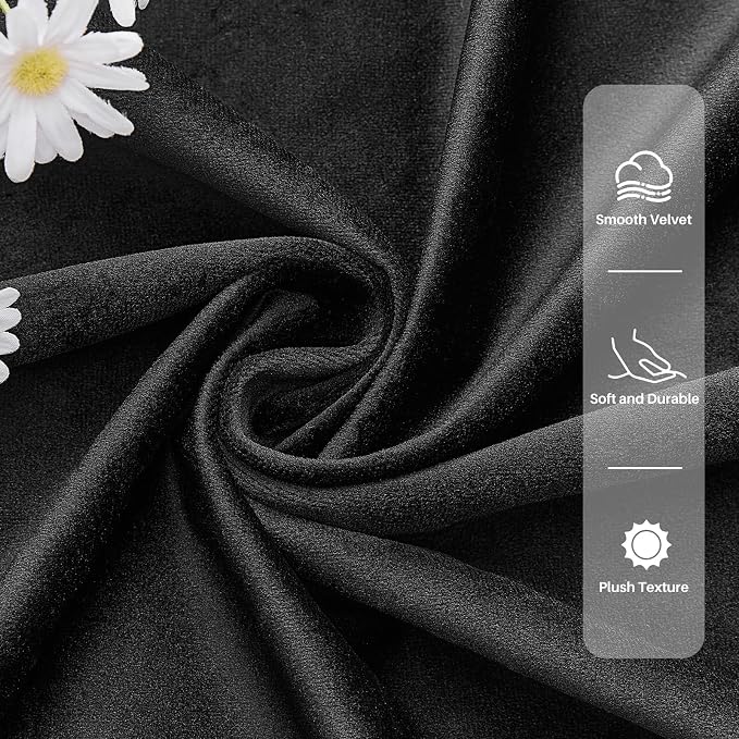 Black Velvet Blackout Curtains 102 Inches, Floor to Ceiling Drapes Back Tab | - Image 7