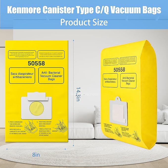 22 Pack Replacement Vacuum Bags Compatible with Kenmore Canister Type C/Q 5055 50555 50558 50557 and Type C-5 C-18 Vacuum
