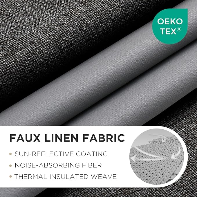 Joydeco Charcoal Grey Blackout Curtains 108 Inches Long, Extra Long Curtains - Image 2