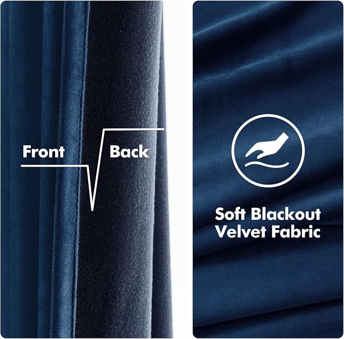 MIULEE Velvet Curtains Navy Blue 52 x 90 Inch Length Set of 2 | Grommet Drapes - Image 3