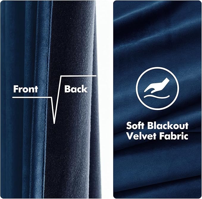 MIULEE Velvet Curtains Navy Blue 52 x 96 Inch Length Set of 2 | Grommet Drapes - Image 3