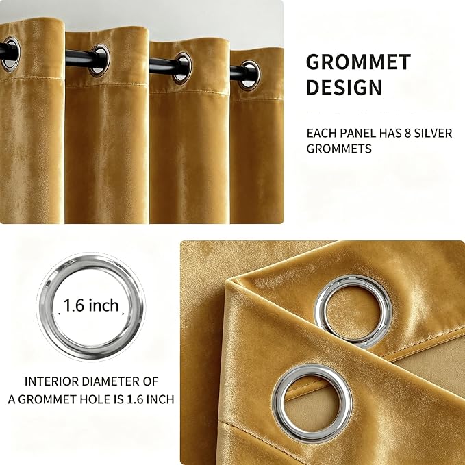 MIULEE Velvet Curtains Golden 52 x 90 Inch Length Set of 2 | Grommet Drapes - Image 2