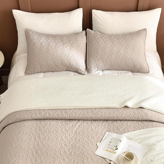 Lady Ann Oversized King Bedspreads 120x120, Extra Large 3 Pieces Leaves Print - Image 5