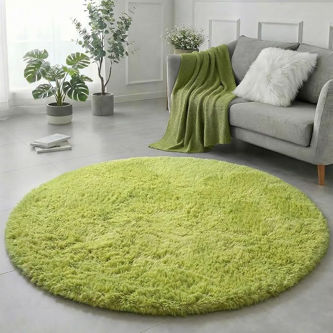 Amdrebio Grass Green Circle Round Fuzzy Area Rug 6Ft - Image 5