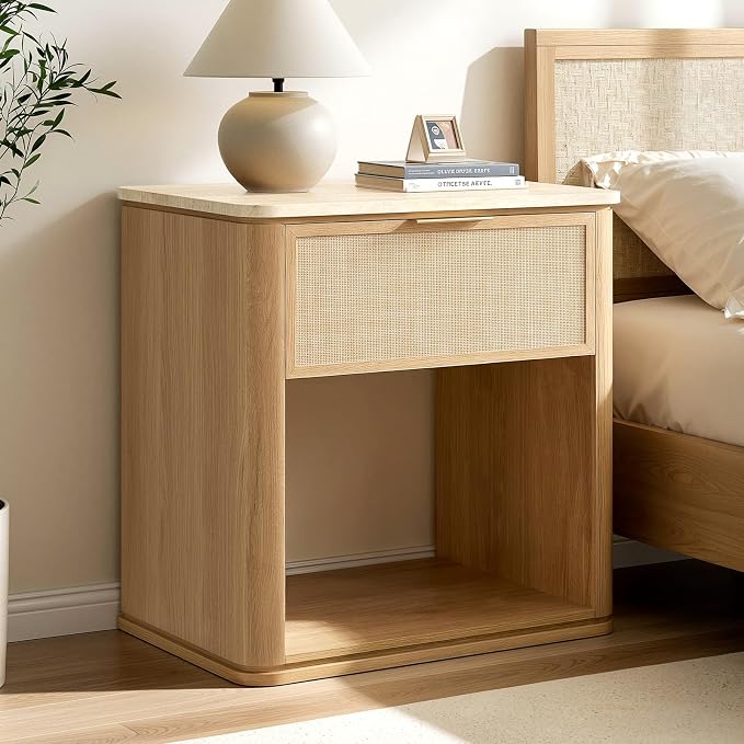 Night Stand, 23.11" W Rattan Nightstand by LogMith