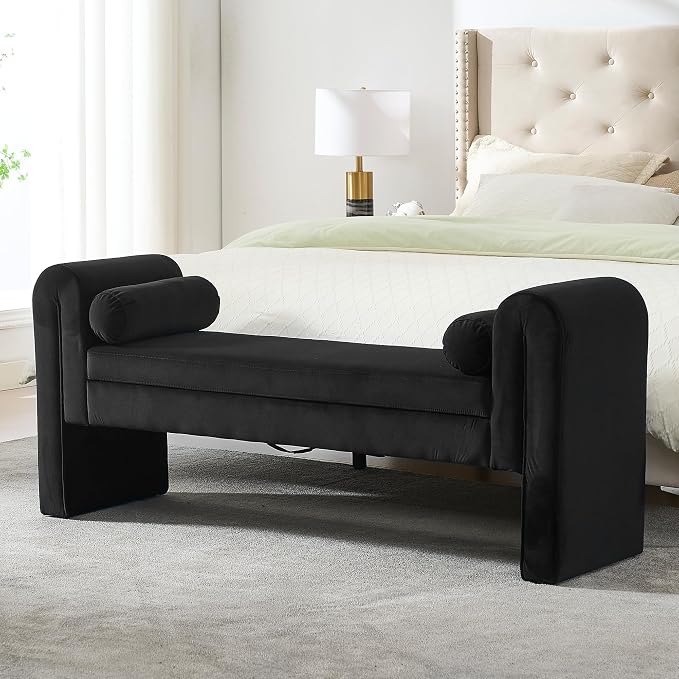 61" Velvet End of Bed Bench, Upholstered Seat - Image 8