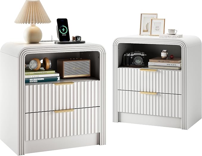Fluted Nightstand Set of 2 by Decofy