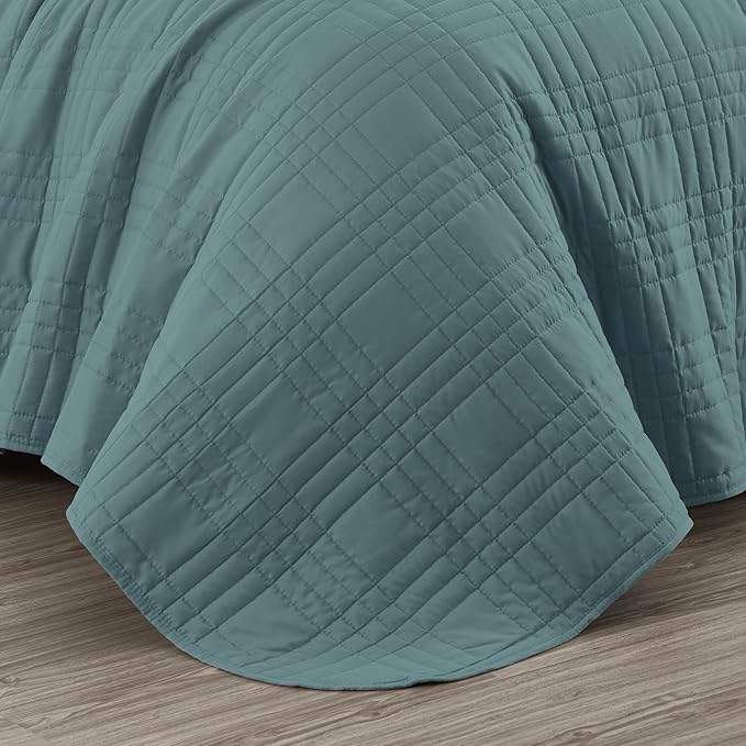 Chezmoi Collection Kingston King Size Bedspread Set, 3-Piece Blue Oversized - Image 7