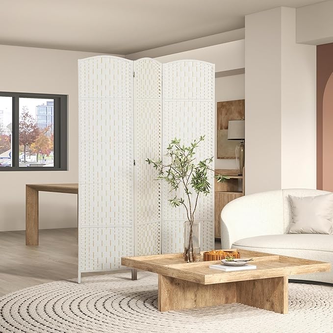 HOMCOM Room Divider 3-Panel, 6FT-Tall Folding Privacy Screen, Hand-Woven Design - Image 2