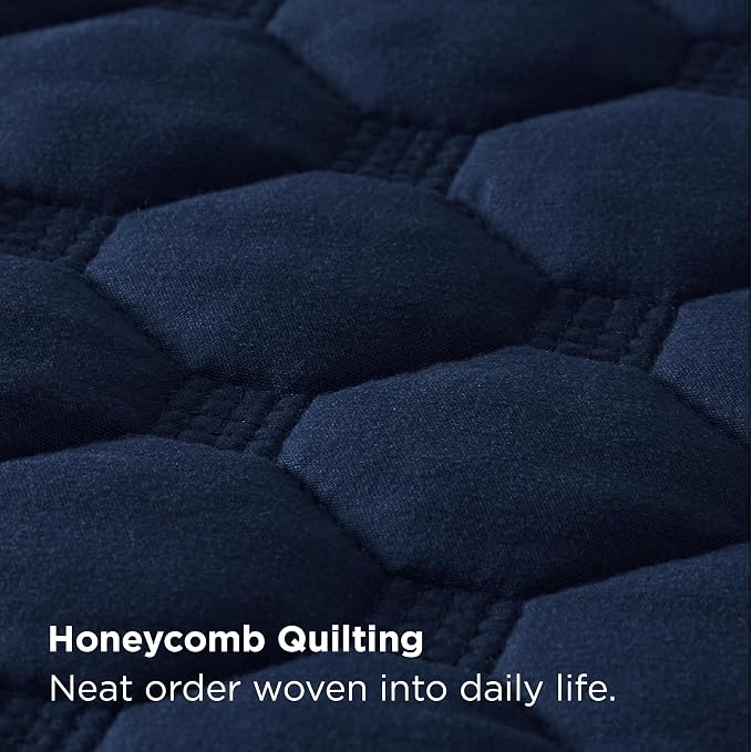 Bedsure King Size Quilt, Classic Honeycomb Quilting Comforter Set Navy | - Image 3